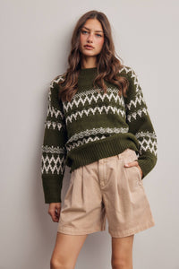 Take the Scenic Route Fair Isle Sweater: Olive