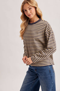 On Repeat Stripe Oversized Long Sleeve Top: Ash