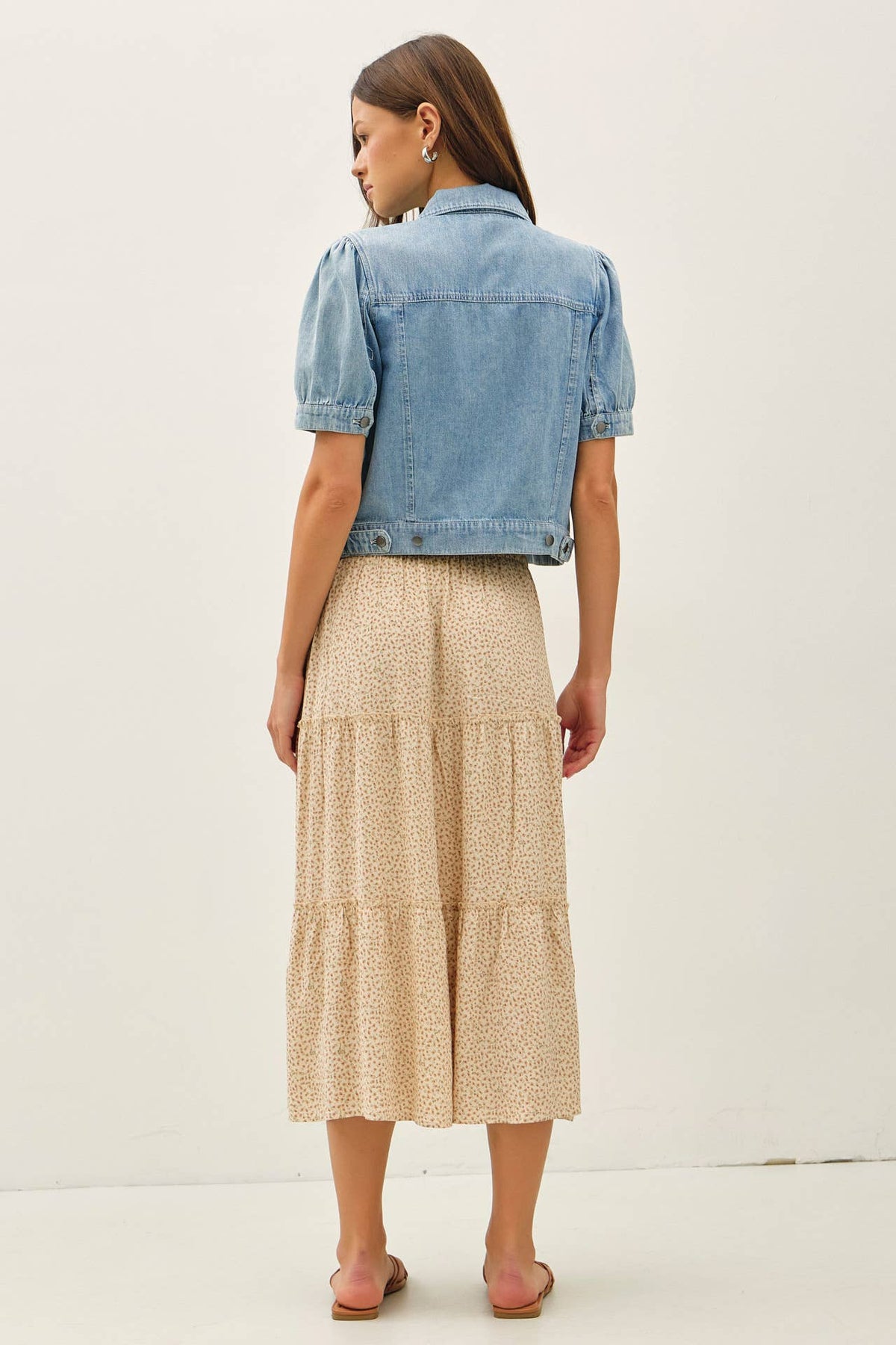 The Harlow Puff Sleeve Denim Jacket: Light Wash