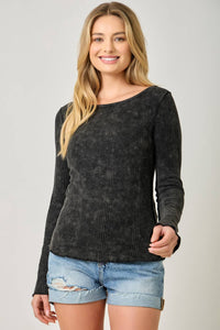 61364 Washed Thermal Essential Top: Green Apple / Small