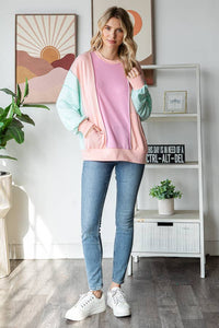 Amiee Sping Colorblock Pullover Crew Neck Long Sleeve Top: Mint