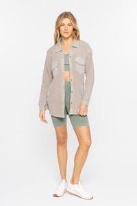 Holli Waffle Knit Mineral Washed Shacket: Smoky Taupe