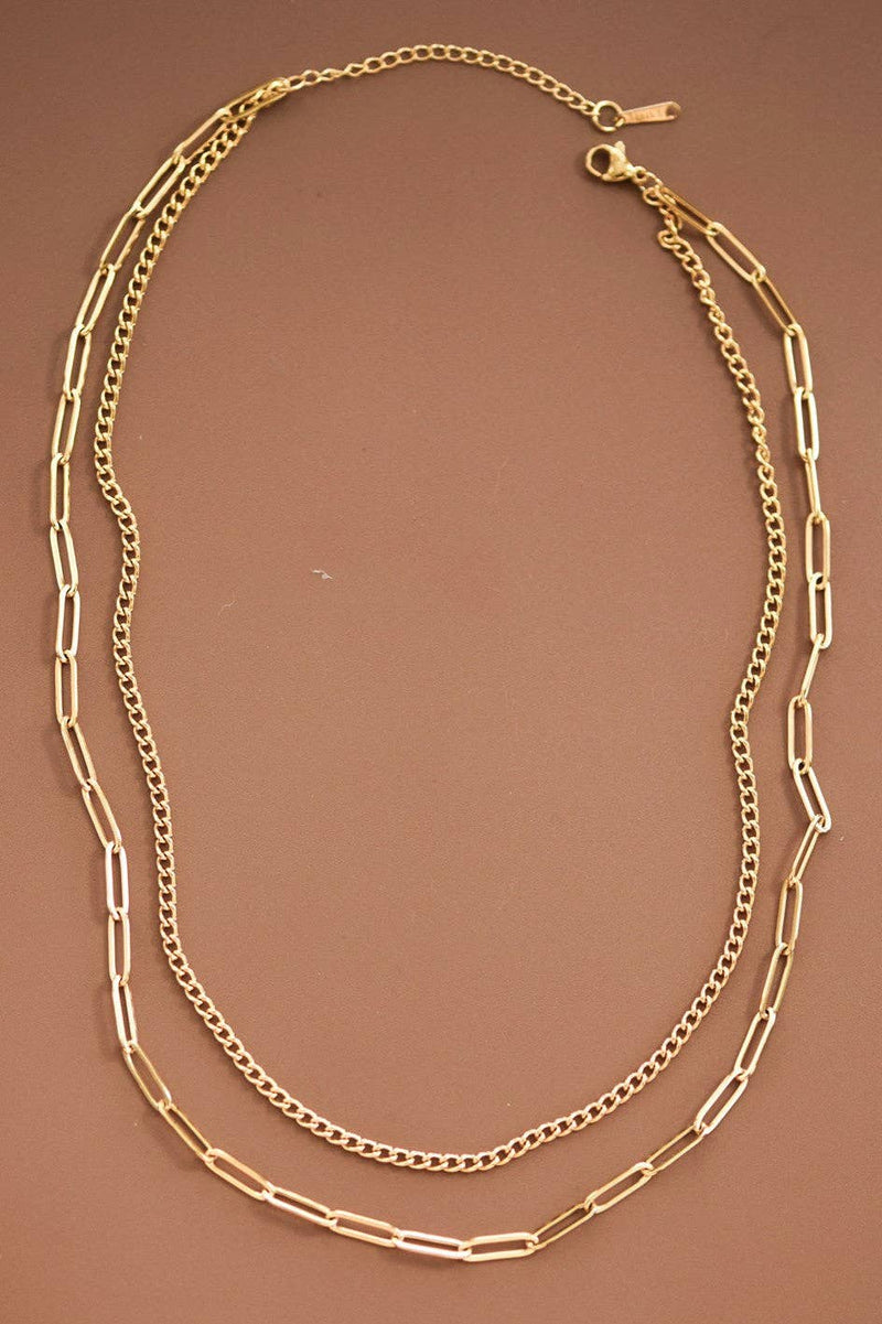 The Sterling Layered Paperclip Chain Necklace – 18K Gold Dipped Waterproof Stainless Steel Necklace