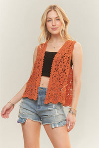 CROCHET VEST SCALLOP HEM - CET3544: Beige / S/M-M/L(3-3)