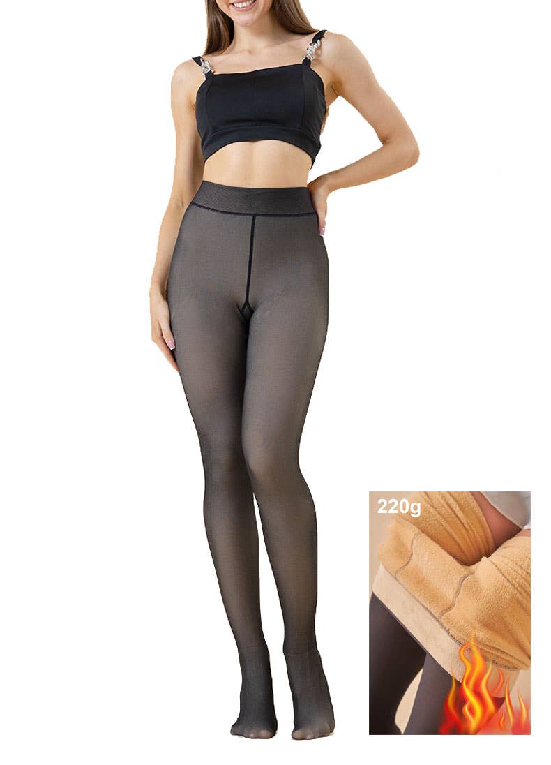 Everly Thermal Fleece Lined Tights – Winter Warm Compression Leggings, Sheer Look Pantyhose