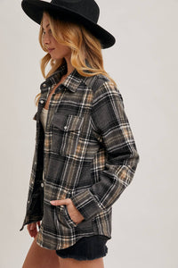 Oakley Brushed Plaid Flannel Button Down – Charcoal Cream Western Shacket