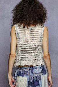 Daisy Floral Crochet Sleeveless Tank: Natural/Camel