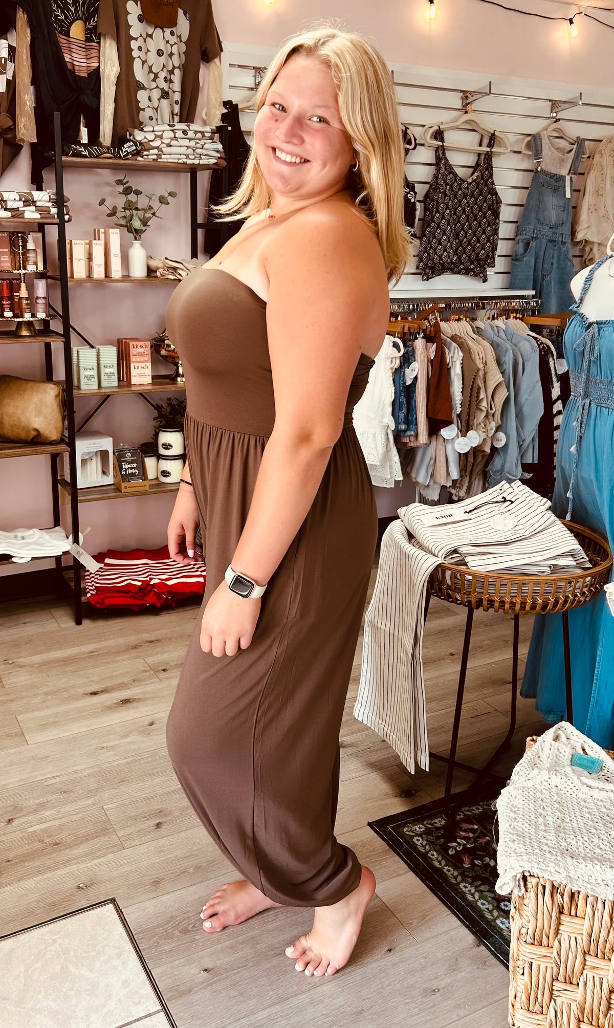 Mocha Strapless Jogger Jumpsuit