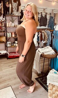 Mocha Strapless Jogger Jumpsuit
