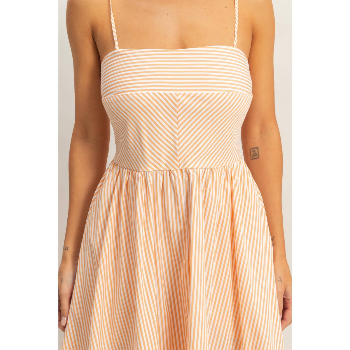 Striped Spaghetti Strap Dress: NAVY / S-M-L(2-2-2)