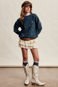Tiny Details Embroidered Sweater: Emerald