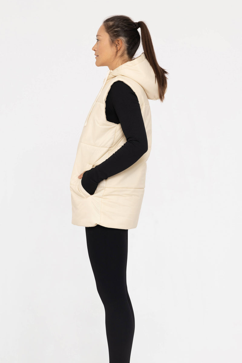 MONO B Longline High Neck Padded Vest: Champagne