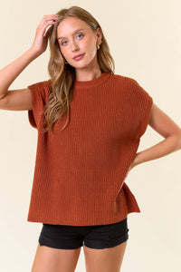 The Maren Ribbed Knit Vest – Rust Brown