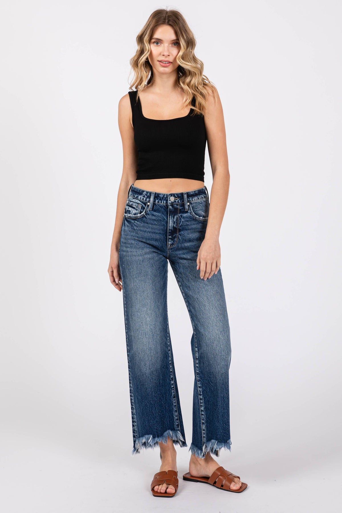 The Sylvie High Rise Vintage Wide Leg Jeans – Frayed Hem Comfort Stretch Denim