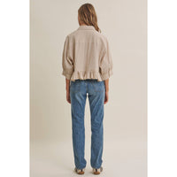 MORNING OAT MICRO CHECK RUFFLE HEM BUTTON-DOWN SHIRT: VANILLA / S