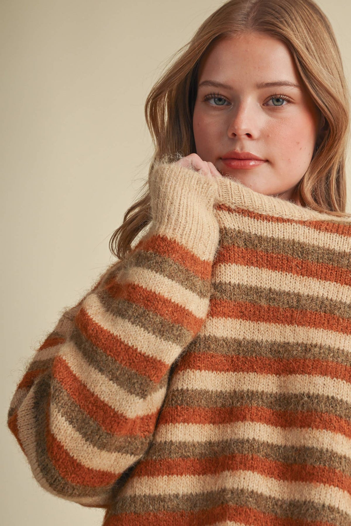 Warm Regards Stripe Sweater: Tan/ Multi Stripe
