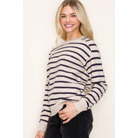 Ella Striped Crew Pullover: Oatmeal