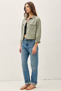 The Sienna Linen Blend Jacket: Sage Green