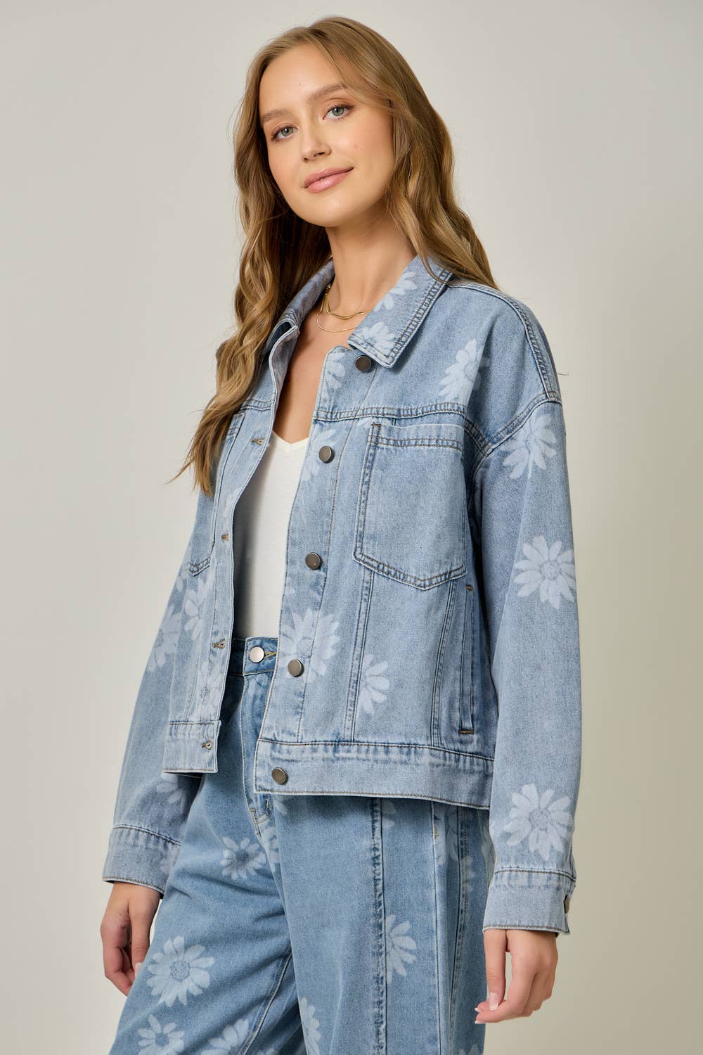 The Brixton Floral Denim Jacket: Light Wash