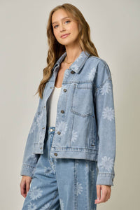 The Brixton Floral Denim Jacket: Light Wash