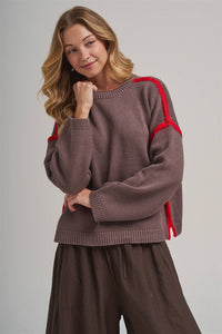 Just a Pop Sweater: Chocolate/ Red