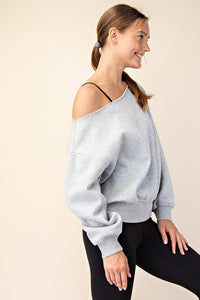 Molli Slouchy Off the Shoulder Sweatshirt: Heather Grey