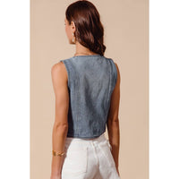 The Hudson Denim Vest: Light Wash  – Vintage Wash Button Front Denim Top