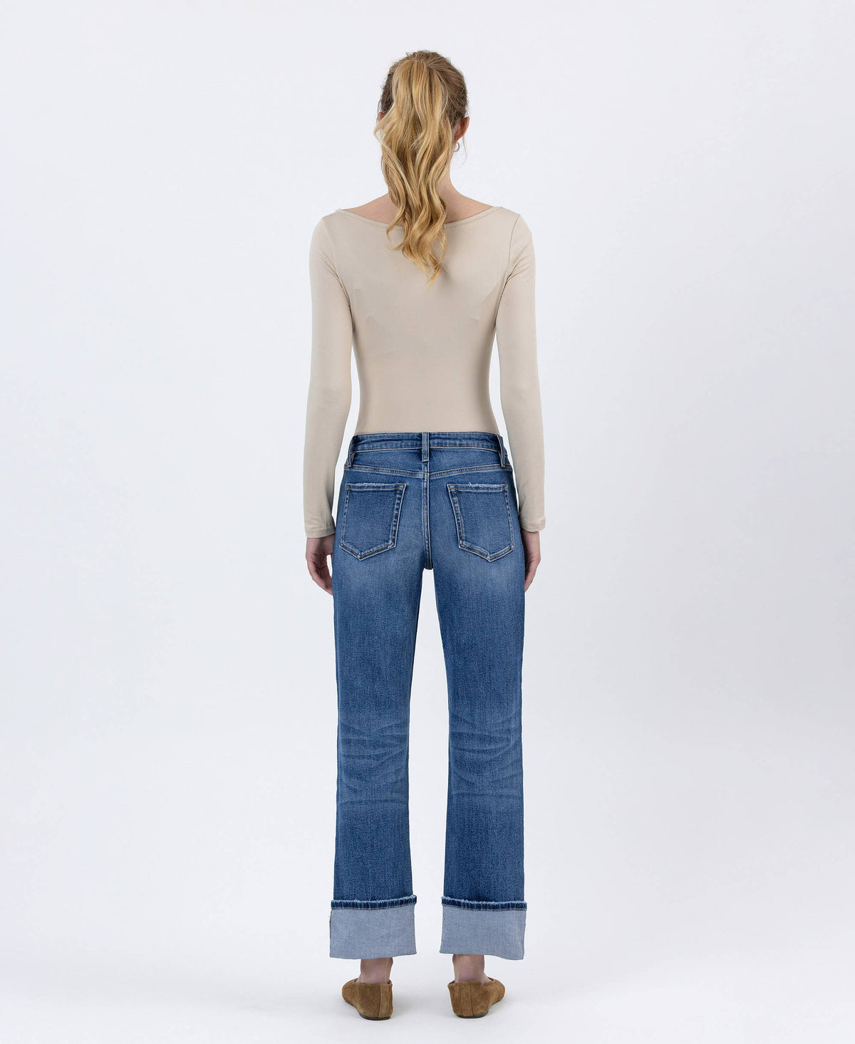 Lovervet "Hallie" Cuffed Straight Leg Jeans: Dark Wash