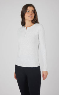 Brinley Rib Knit Henley Long Sleeve Top — Women’s Essential Layering Tee | Soft Stretch Rib
