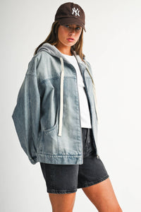 Off the Clock Mineral Wash Denim Hoodie Jacket: Light Wash
