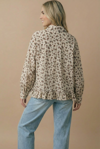 The Wren Floral Peplum Button-Up Blouse: Oatmeal