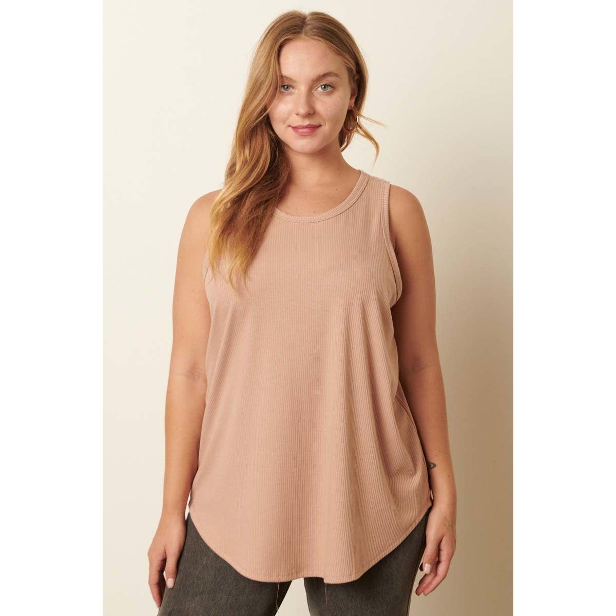 The Rylie Plus Ribbed Tank – Curved Hem Sleeveless Knit (XL-2X)