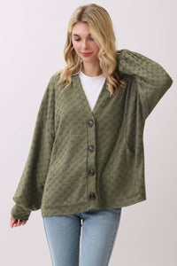 Juniper Checkered Textured Button-Up Cardigan – Soft Cozy Knit Layer