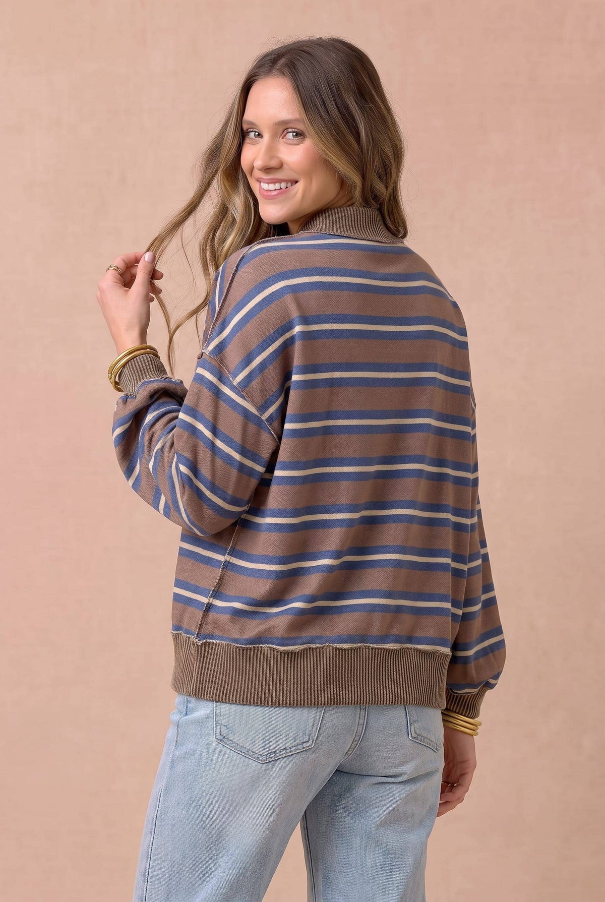 Between the Lines Stripe Pullover: Mocha