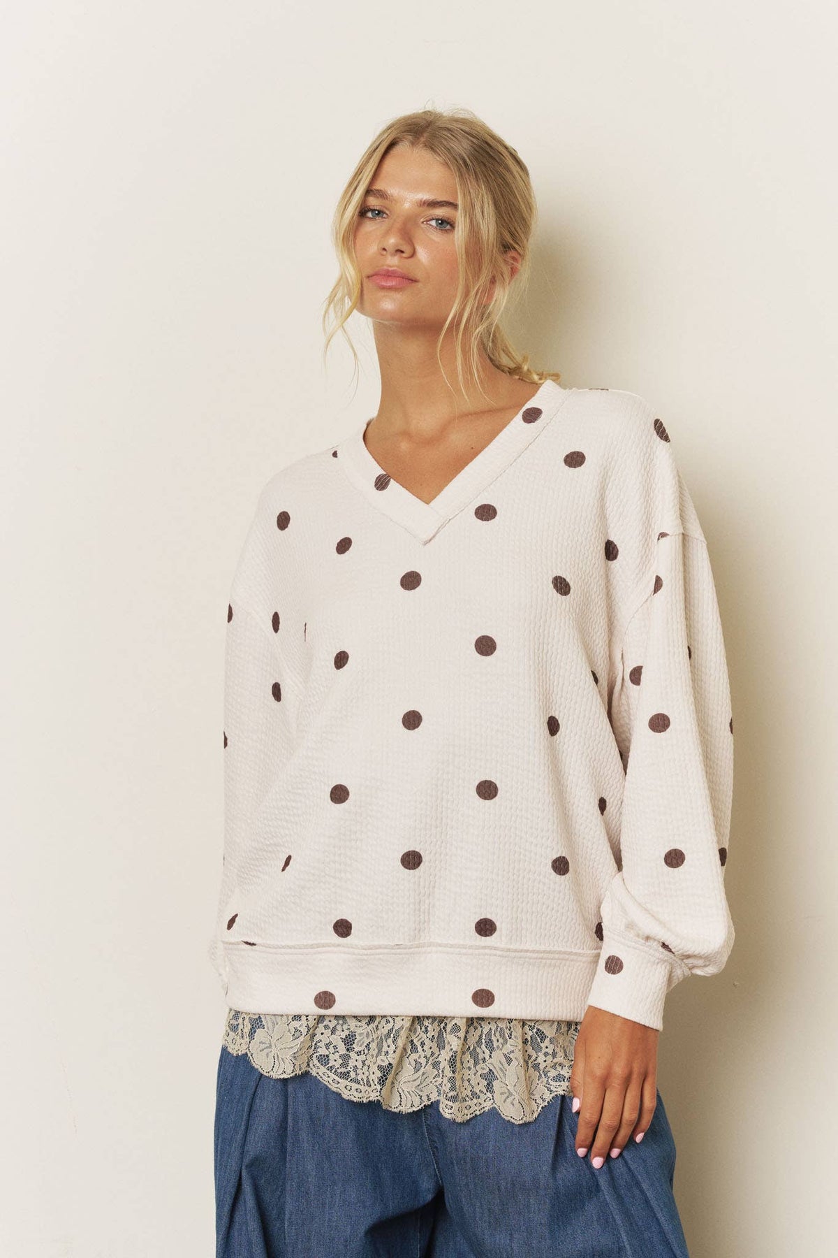 Dot Your Average Knit Top: Cream