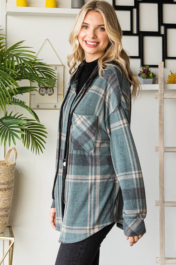 Sutton Plaid Hoodie Shacket – Soft Flannel Button Down with Hood