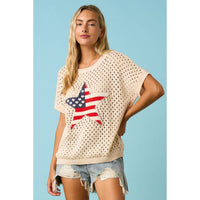 The Liberty Stars Crochet Sweater: Cream – USA Flag Patchwork Open Knit Pullover