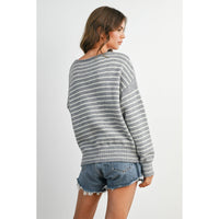 Cloud Stripe Crewneck Sweater-BMW8384: NAVY / IVORY / S
