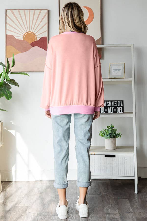 Amiee Sping Colorblock Pullover Crew Neck Long Sleeve Top: Mint