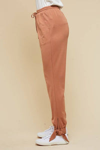 Willow Tie Hem Comfy Casual Joggers - Terracotta