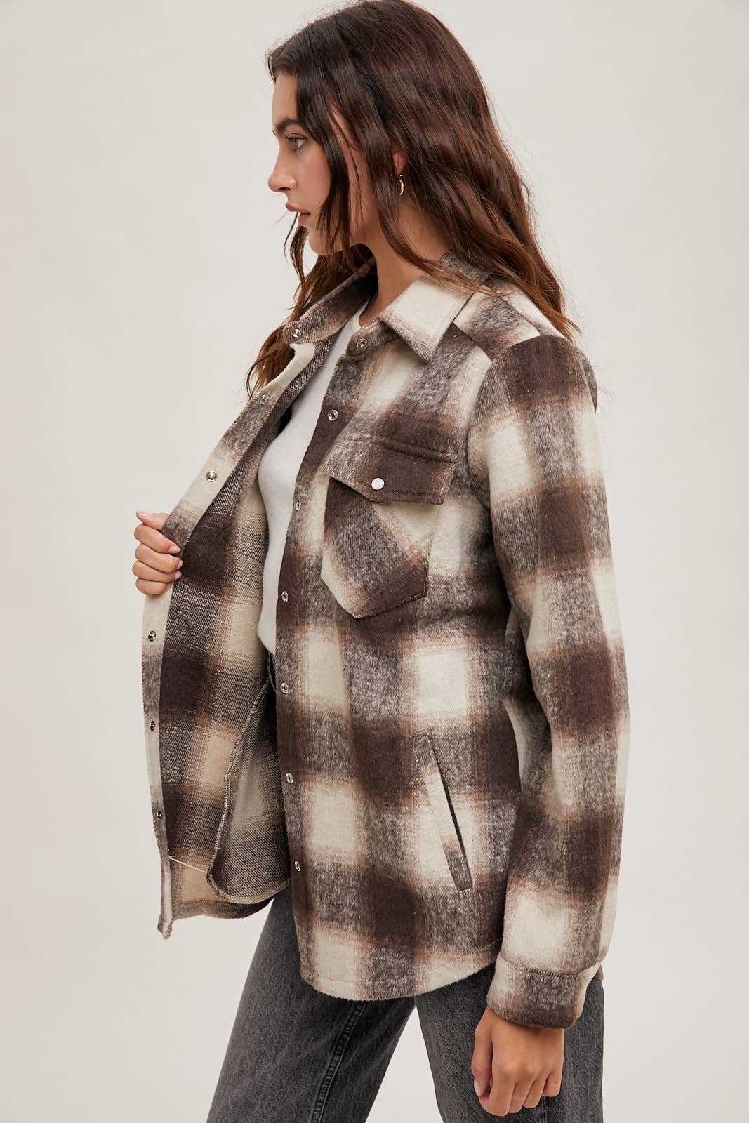 Dakota Plaid Flannel Shacket with Pockets – Brown Cream & Rust Ivory