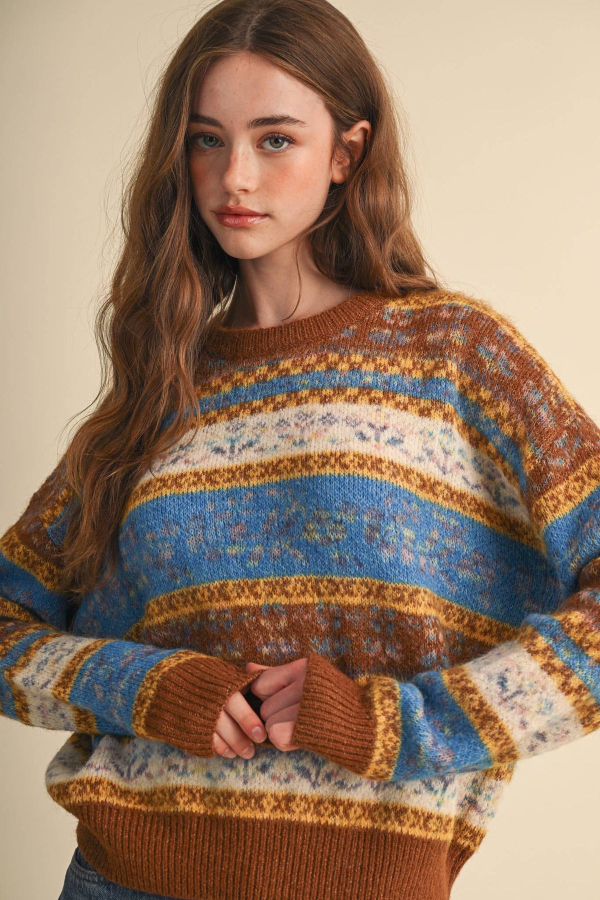 All the Right Colors Fair Isle Sweater: Toffee/Multi