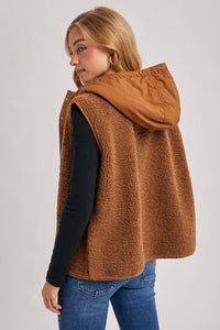 Timberline Teddy Hooded Vest – Mixed Media Sherpa Layering Piece | Northern Belle Boutique