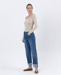 Lovervet "Hallie" Cuffed Straight Leg Jeans: Dark Wash