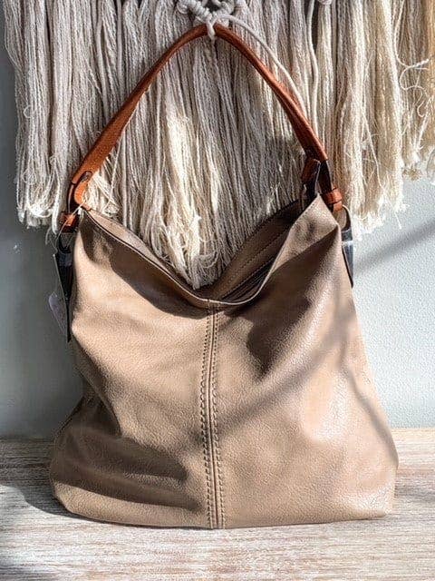 Rustic Roadside Faux Leather Hobo Shoulder Bag – Brown, Grey, Mocha | Large Slouchy Tote with Side Metal Accents & Adjustable Strap