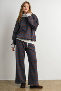 Sunday Slowdown Striped Sweatshirt: Navy/ Brown