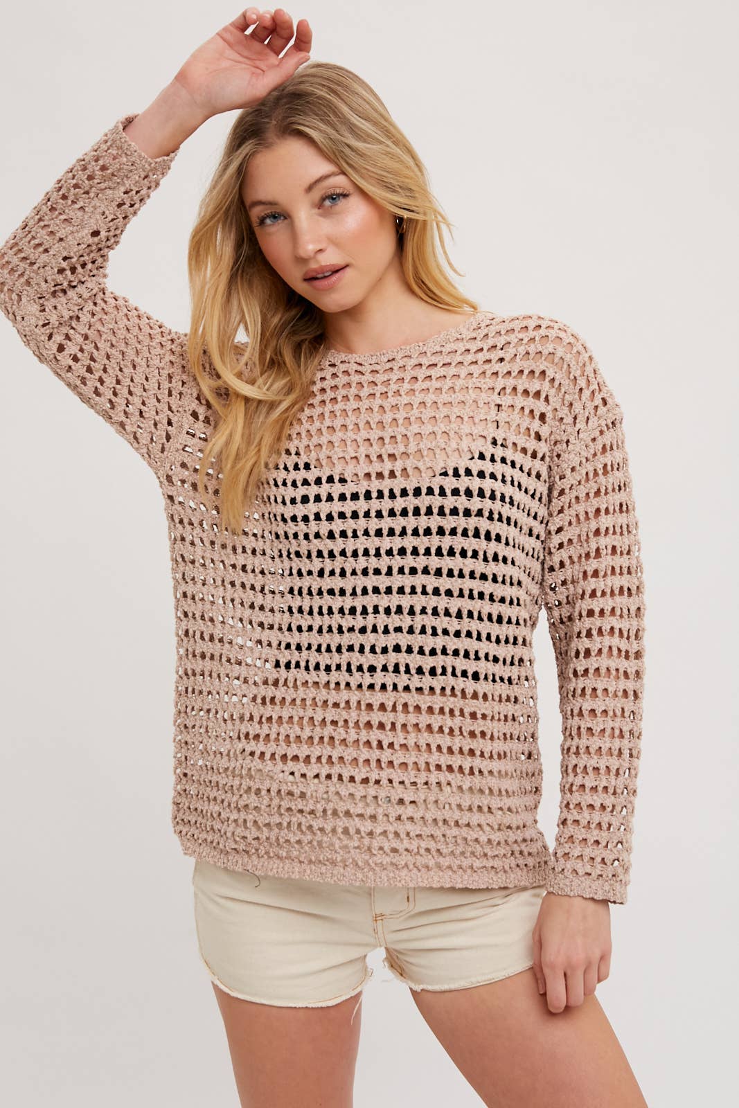 Gretchen Open Knit Sweater: Latte