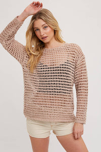 Gretchen Open Knit Sweater: Latte