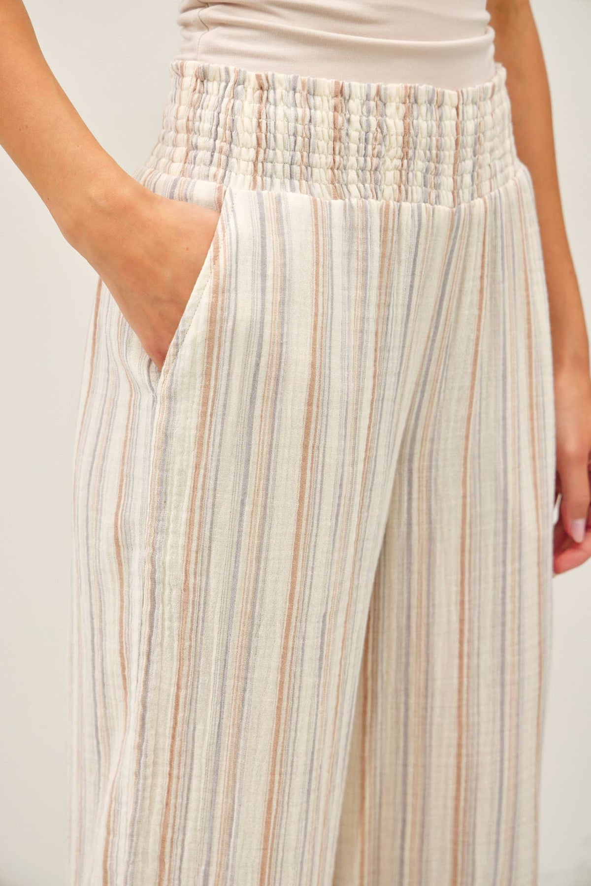 The Indie Cotton Gauze Palazzo Pants – High Rise Smocked Wide Leg Crop Pants