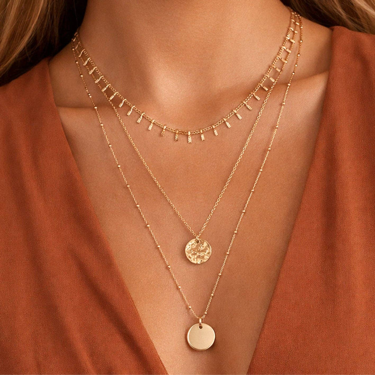 Dainty 18K Gold Stainless Steel Layered Coin Necklace
